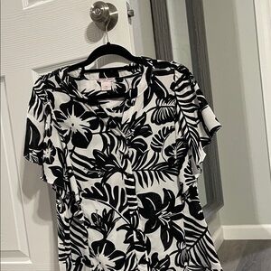 Elegant Black and White Floral Button Down Shirt